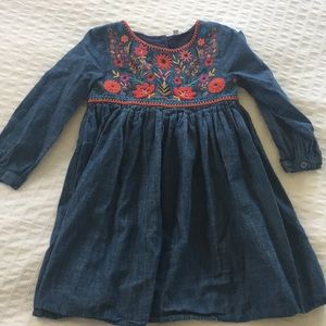 Artisan denim dress with colorful stitching